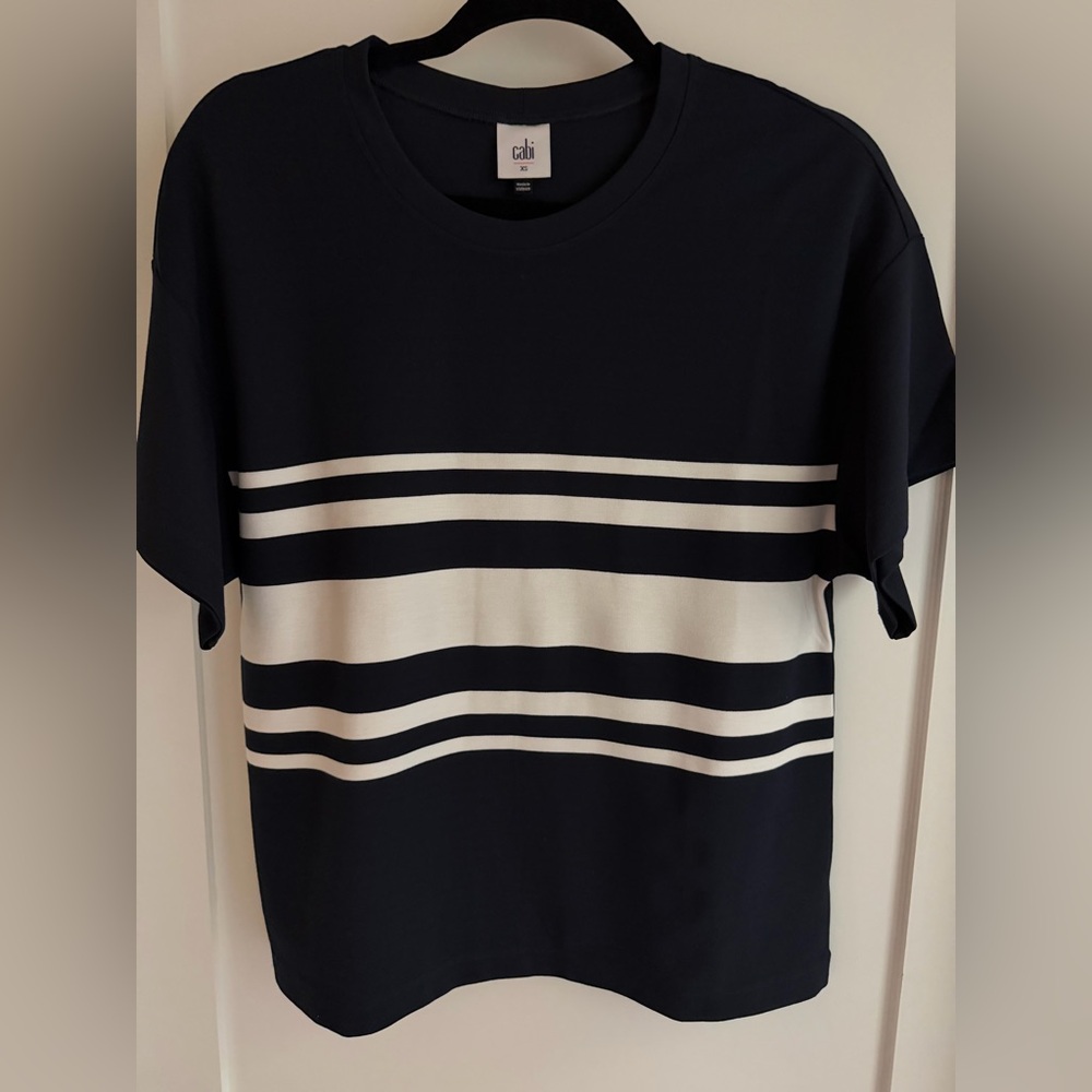 CAbi #6420 Catamaran Navy and White Striped Short Sleeve Tee